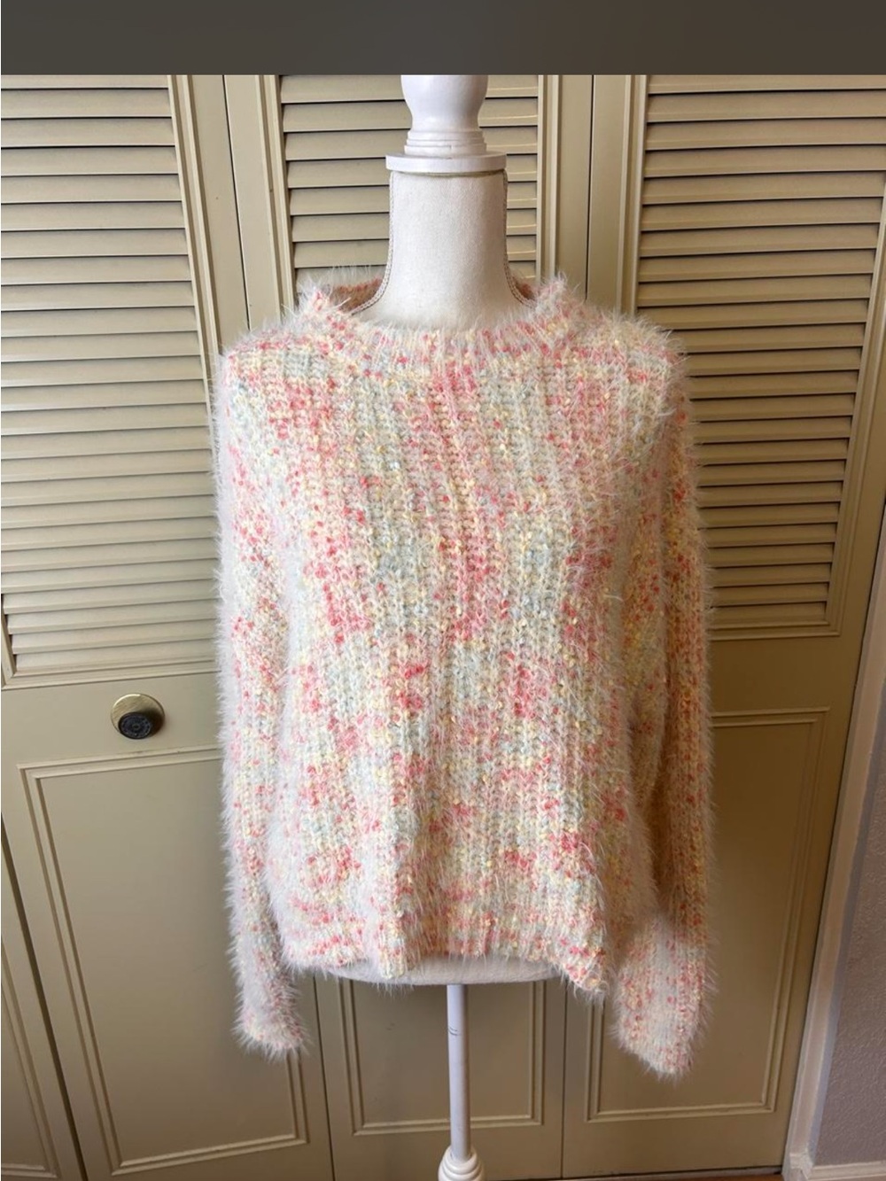 Altar'd State Cream Speckled Crewneck with Pink Flecks